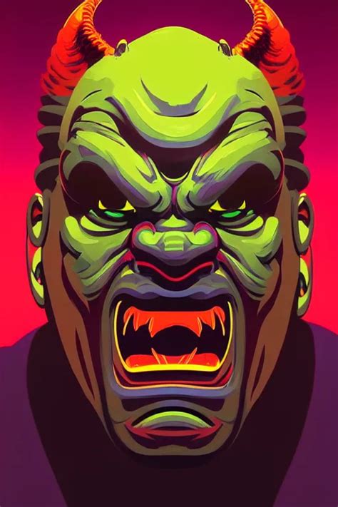 Oni Face Guy Pop Art No Duplicate Image Glowing Stable Diffusion