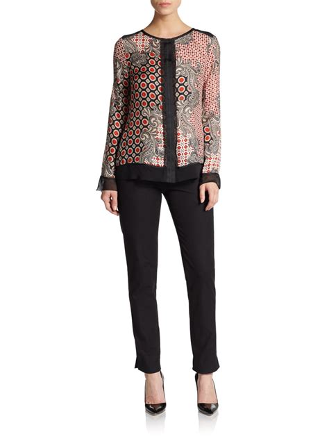 Lyst Saks Fifth Avenue Black Label Silk Print Blouse In Pink