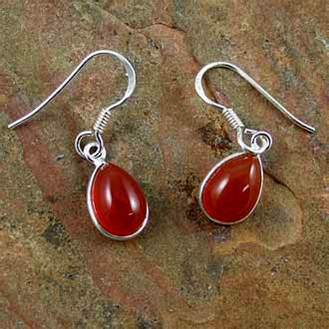 Sterling Silver Carnelian Teardrop Drop Earrings X Mm Transglobal