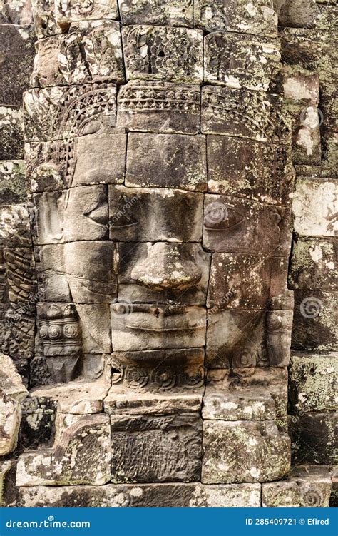 Giant Stone Face Of Bayon Temple Cambodia Stock Image Image Of