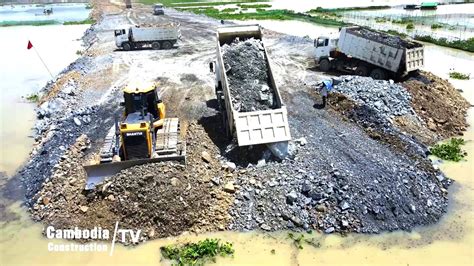 Best Incredible Big Project Road On River By SHANTUI Bulldozer Pushing