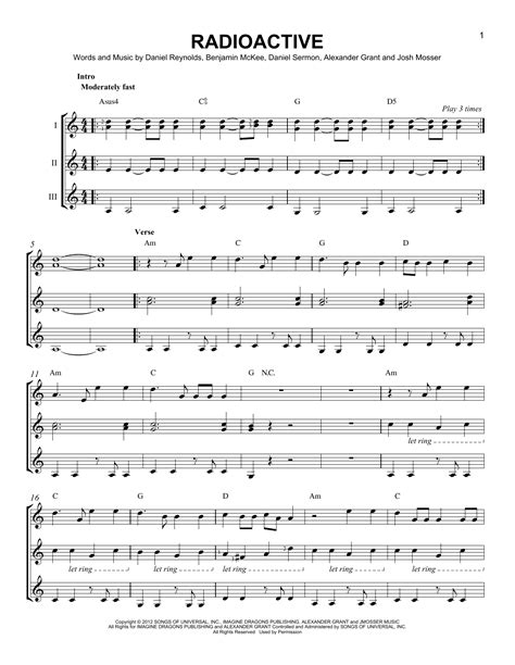 Radioactive Sheet Music Imagine Dragons Guitar Ensemble