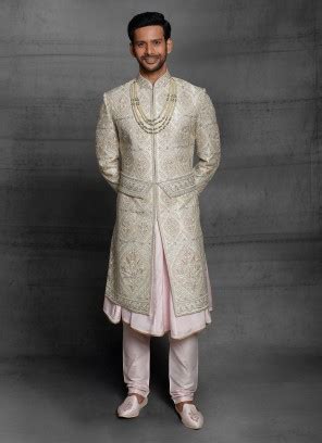 Buy Maroon Imported Indo Western Sherwani Online