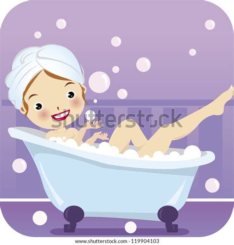 Pretty Girl Relaxing Taking Bubble Bath Stock Vector Royalty Free