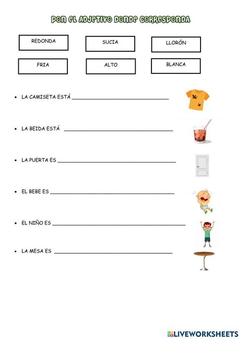 Los Adjetivos Activity For 1 Y 2 Live Worksheets