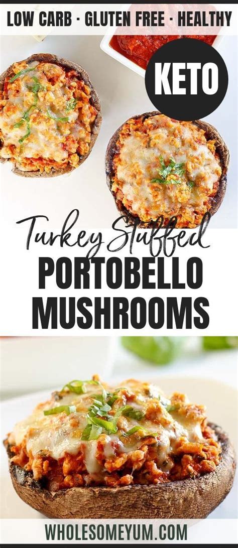 Turkey Stuffed Portobello Mushrooms With Marinara And Cheese Low Carb Gluten Free These