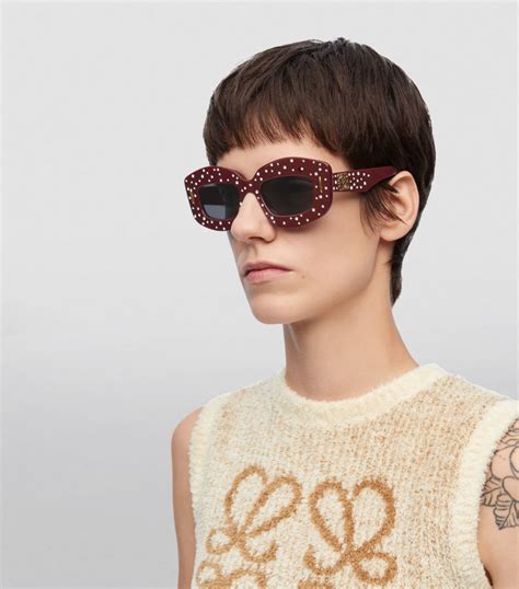 Womens Loewe Eyewear Burgundy Smooth Pavé Screen Sunglasses Harrods Uk