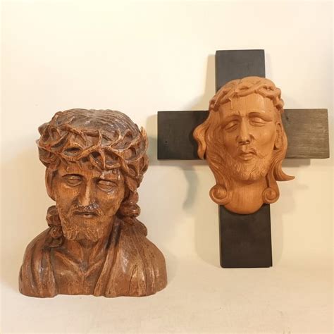 Pair Of Beautiful Wooden Sculptures Of Jesus Christ Wood Catawiki