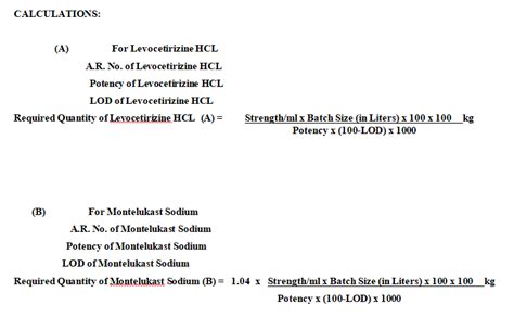 Master Formula Record Levocetirizine Hcl And Montelukast Sodium Syrup