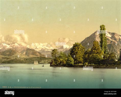 Lake Thun Blüemlisalp and Niesen Thun Bern Switzerland 1890 Stock