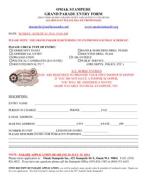 Fillable Online Omakstampede OMAK STAMPEDE GRAND PARADE ENTRY FORM Fax