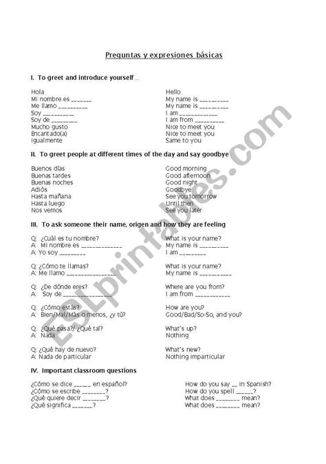 English Worksheets Basic Expressions Worksheet