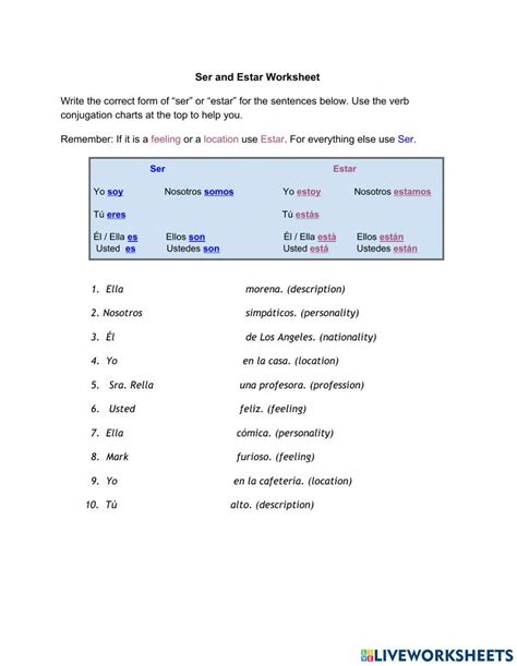 Ser O Estar Worksheet For Middle School Live Worksheets