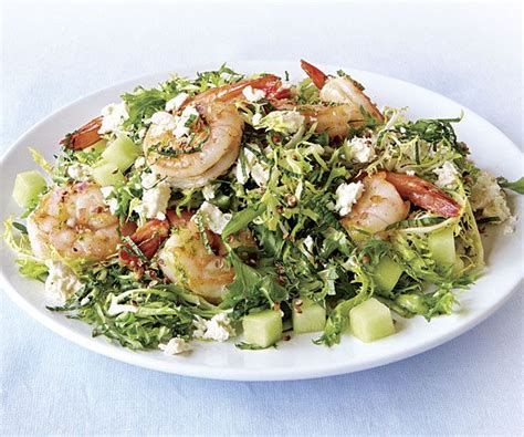 Warm Shrimp Salad With Honeydew And Feta Recipe Finecooking