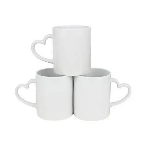 Round Ceramic Sublimation Heart Handle White Mug Capacity 330 Ml