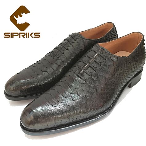 Sipriks Plus size 50 men bespoke goodyear welted shoes elegant black python shoes for men ...