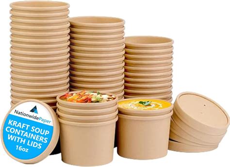 16oz Brown Kraft Disposable Soup Containers With Lids 50 Pcs Of Paper