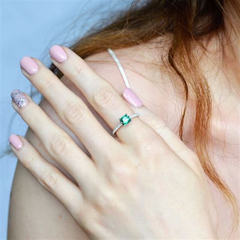 Bague En Pierre Pr Cieuse Meraude Verte Pour Femme Argent