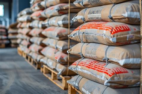 Premium Photo Cement Bags Stored On Construction Pallets