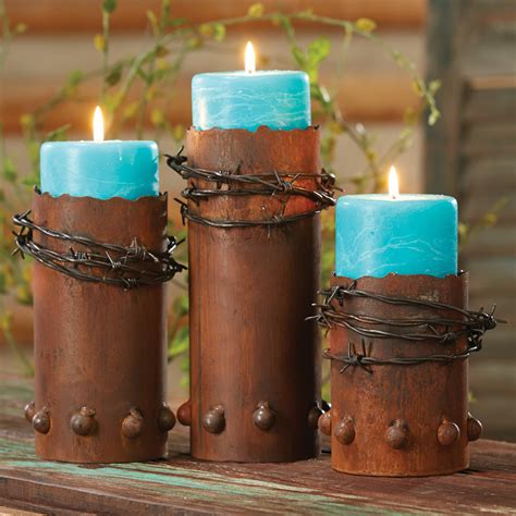 Rustic Candle Holders Set Of 3 Barbed Wire Candle Holders With Candles