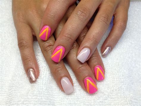 Pink Neon With Neon Yellow V Mani Q First Kiss Orly Gel Fx Orly Gel Fx Simple Gel Nail