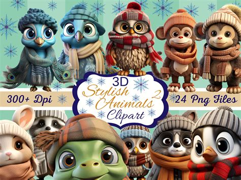 Set of 24 Cute 3D Animals 3D Clipart PNG Files, Fun Digital Downloads ...