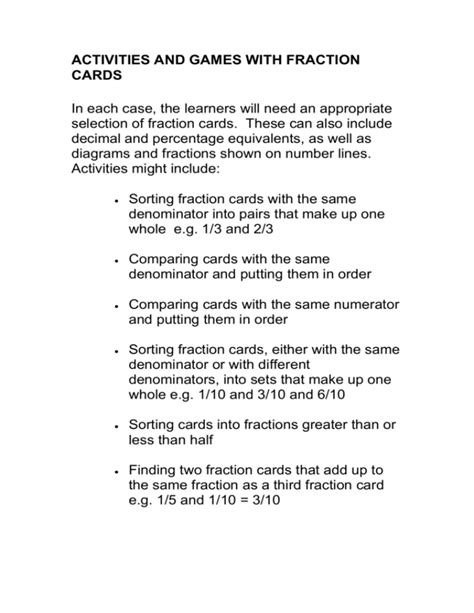 activities and games with fraction cards