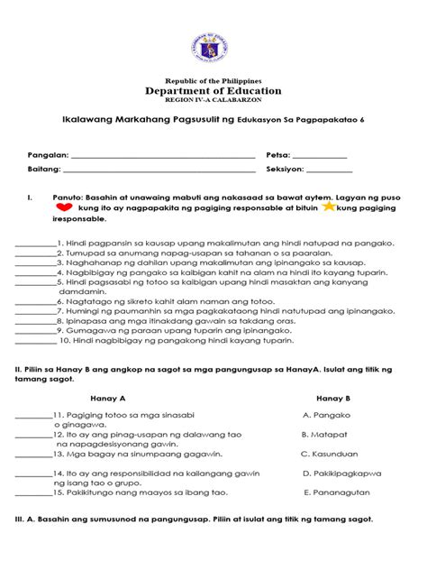 Esp 6 Periodical Test 2nd Quarter Pdf