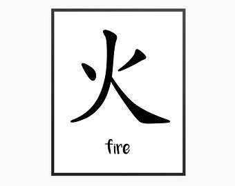 Fire Wall Art, Earth Wind Water Fire Wall Decor, Digital Art, Four Elements, Japanese ...