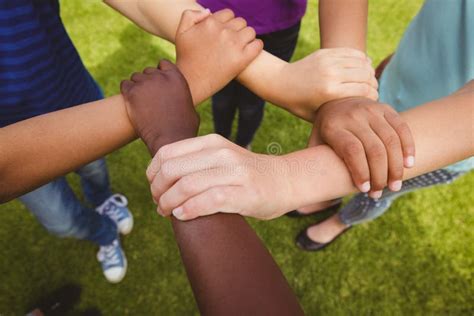 Bambini Che Si Tengono Per Mano Insieme Al Parco Immagine Stock