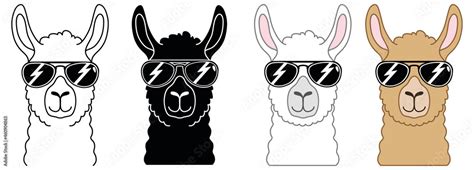 Cool Llama With Sunglasses Clipart Set Outline Silhouette And Color