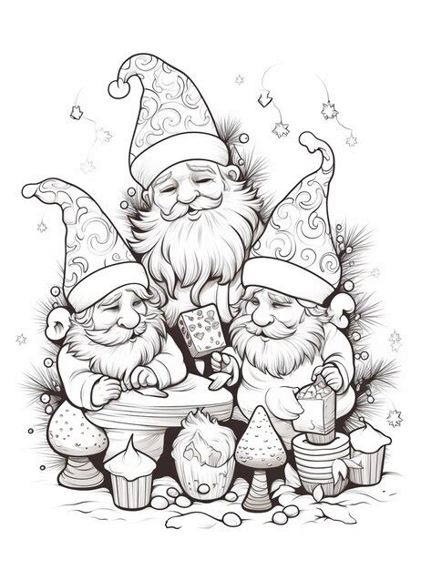 Premium Photo | A black and white drawing of a group of gnomes ...