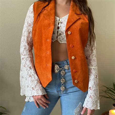 Vintage Blouse S Hippie Vest Vintage Orange Rust Suede Vest Etsy