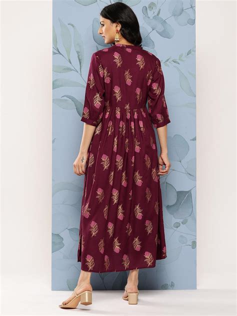 Buy Maroon Printed Rayon Fit And Flare Dress Online At Rs339 Libas