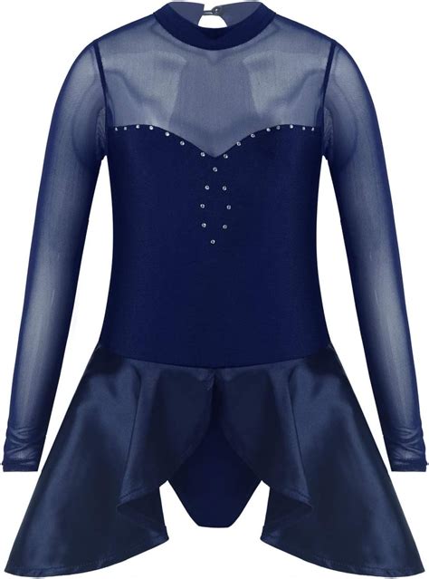 Feeshow Girls Mesh Spliced Long Sleeve Ballet Dance Skating