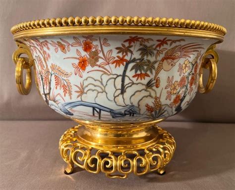 Proantic Grande Coupe En Porcelaine Dimari Et Monture En Bronze Do