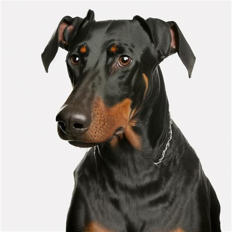 Encantador Adorable Retrato De Perro Doberman Sobre Fondo Blanco