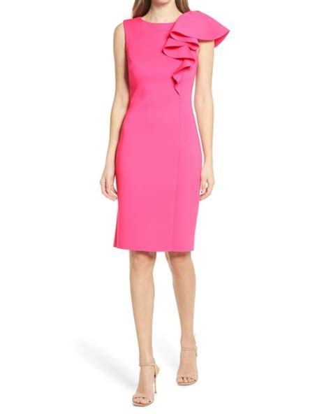 Eliza J Ruffle Scuba Sheath Dress In Pink Lyst