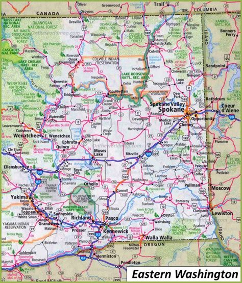 map  eastern washington ontheworldmapcom