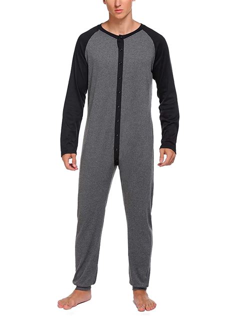 Men's Ultra Soft Thermal One Piece Pajama Nightwear with Butt Flap