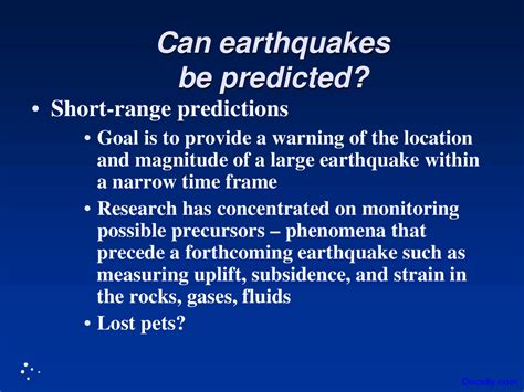 Prediction of Earthquake - Dynamic Earth - Lecture Slides - Docsity