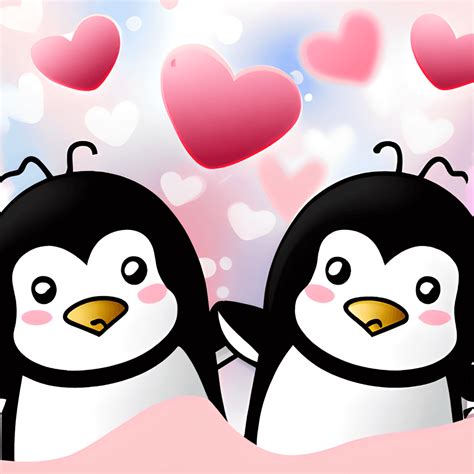 2 Pinguin Chibi Porträt mit Kawaii Herzhintergrund Creative Fabrica