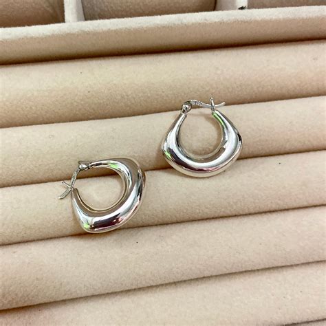 23 Mm Plated Hoop Earrings Chunky Silver Hoops Thick Silver Etsy