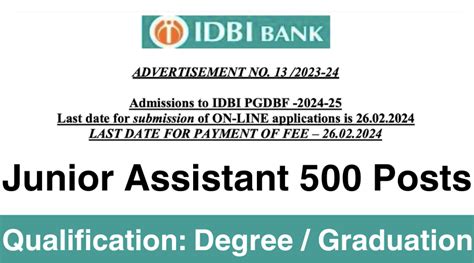 IDBI Bank Recruitment 2024 Apply Online For 500 Junior Assistant