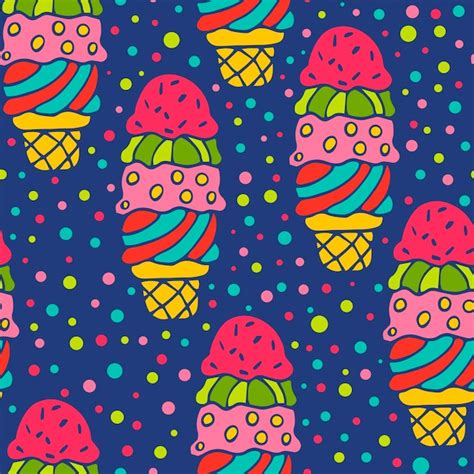 Premium Vector Colorful Seamless Pattern With Ice Cream Cone And