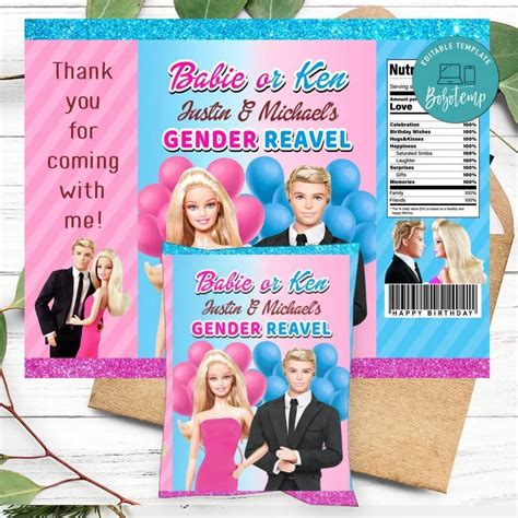 Barbie Gender Reveal Party Chip Bag Digital File Diy Bobotemp