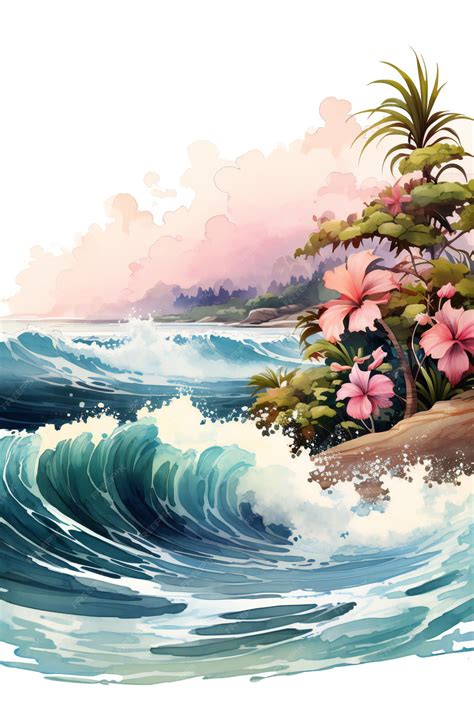 Premium AI Image | A watercolor painting of a wave breaking on a beach.