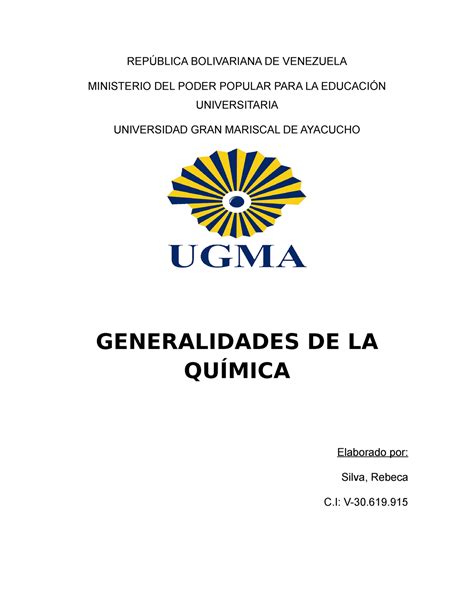 Informe de Química I Generalidades de la Química 30 CONCEPTOS