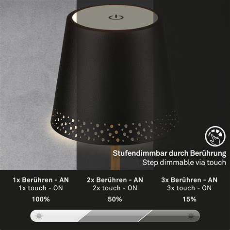 Brilo Akku Tischleuchte Perforierung Schwarz LED Dimmbar 3 000 K 2 6 W