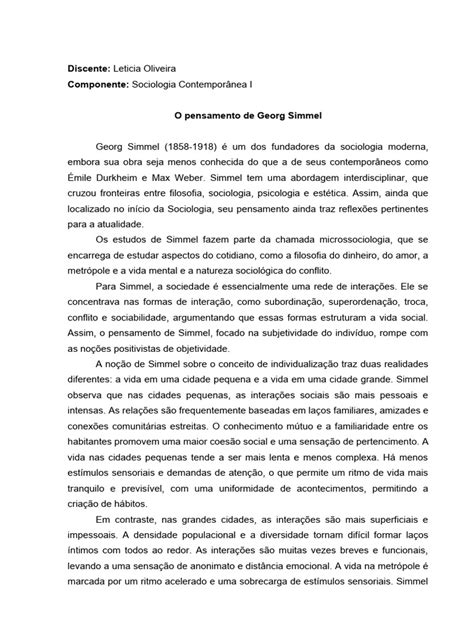 Georg Simmel Atitude Blasé - A Atitude Blasé em Simmel | PDF | Sociologia | Educação em Artes Liberais